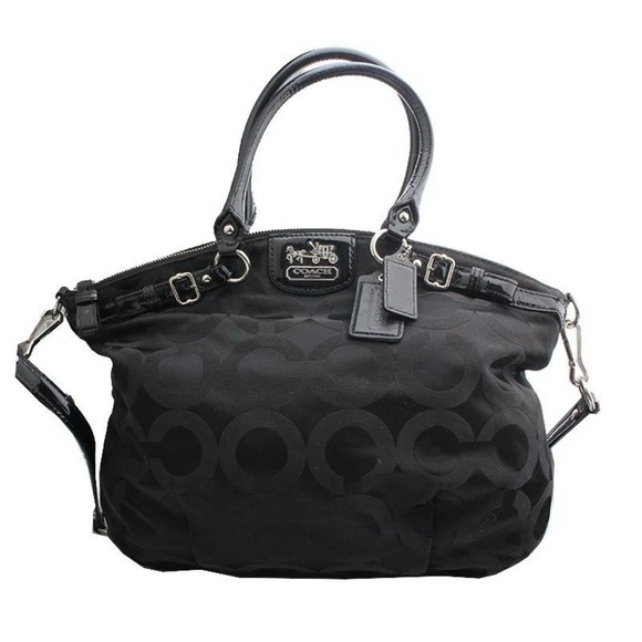 Coach Madison Op Art Lindsey 18649 Black Signature Jacquard Handbag #3 - Picture 1 of 15